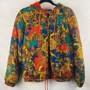 Vintage Kriss Kross Colorful Silk‎ Hooded Bomber Jacket Size Medium